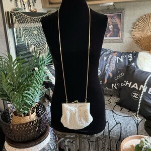 Elegant White Beaded Crossbody Bag